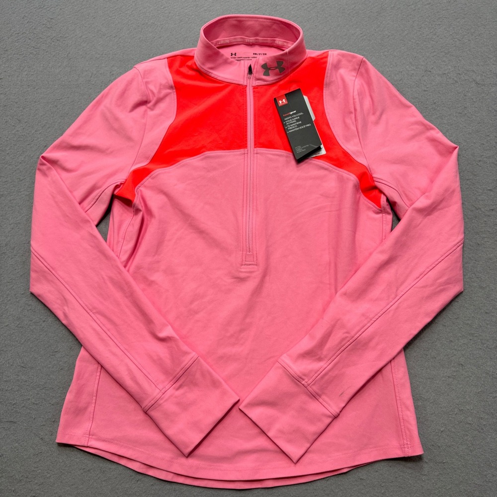 NEW Under Armour Sweatshirt Women's S Pink Fitted HeatGear Quarter Zip Pullover
